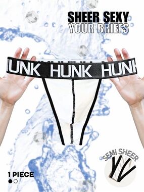 Hunk mens thong Semi-Sheer White with Black Trim